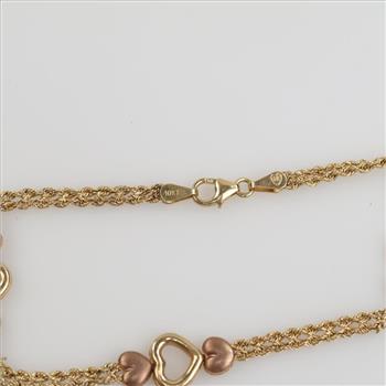 9kt Gold Two-tone Heart Hollow Rope Chain Bracelet