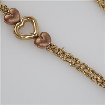 9kt Gold Two-tone Heart Hollow Rope Chain Bracelet
