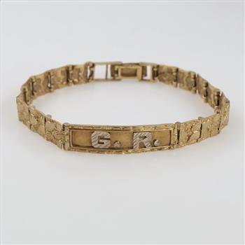 9kt Gold Two-tone Nugget Panel Name Plate Bracelet