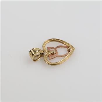 9kt Gold Two-tone Owl Heart Pendant