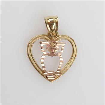 9kt Gold Two-tone Owl Heart Pendant