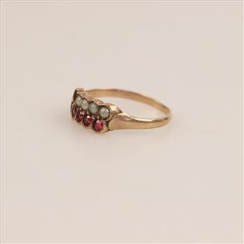 9kt Rose Gold Pearl Red Stone Ring