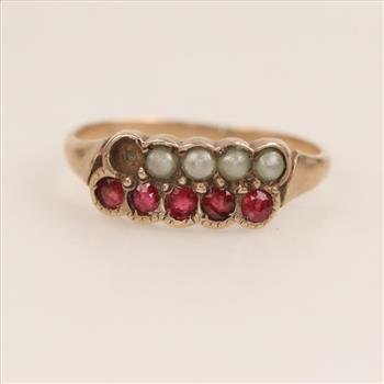 9kt Rose Gold Pearl Red Stone Ring