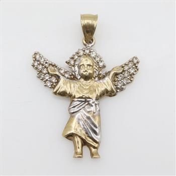 9kt Two Tone Gold Clear Stone Angel Pendant