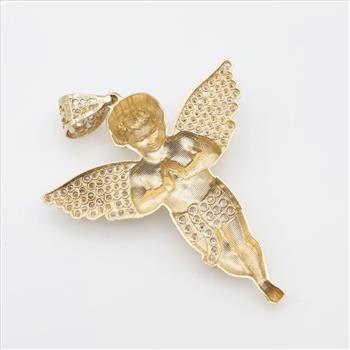 9kt Two Tone Gold Clear Stone Angel Pendant