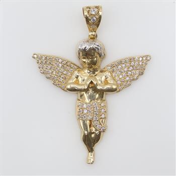 9kt Two Tone Gold Clear Stone Angel Pendant