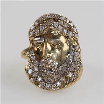9kt Two Tone Gold Clear Stone Religious Ring