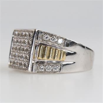 9kt Two Tone Gold Diamond Signet Ring