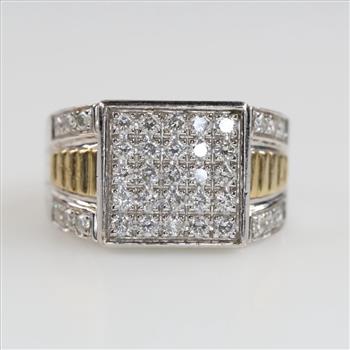9kt Two Tone Gold Diamond Signet Ring
