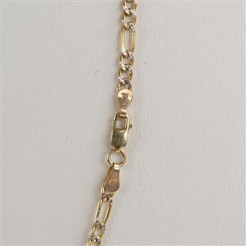 9kt Two Tone Gold Hollow Figaro Link Necklace