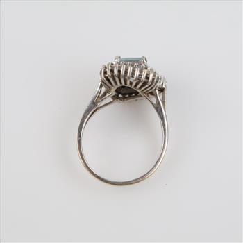 9kt White Gold Blue Stone Diamond Accent Ring