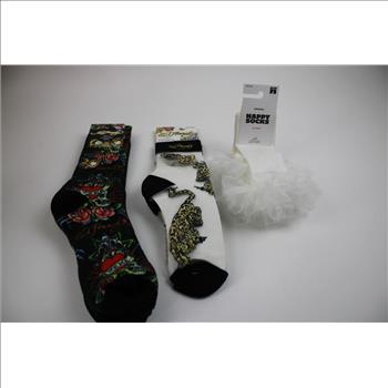 Adidas Beige Hat, Ed Hardy, Rip N' Dip, Happy Socks, And More Clothing Lot, 6 Pieces