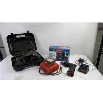 Air Compressor, Cordless Drills, And Hilti Battery And Charger, 4 Pieces