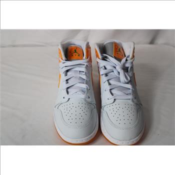 Air Jordan 1 Mid SE (GS) Football Gtey/Orange Peel Sneakers, Boys' 6.5Y