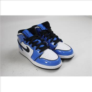 Air Jordan 1 Mid SE (GS), Size 5Y, Signal-Blue/Black/White Sneakers