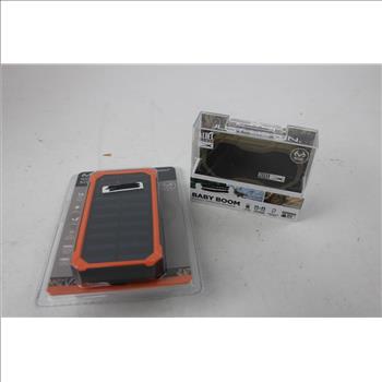 Altec Lansing Baby Boom Speaker, JBL Charge3 Speaker, And RealTree Solar Power Bank