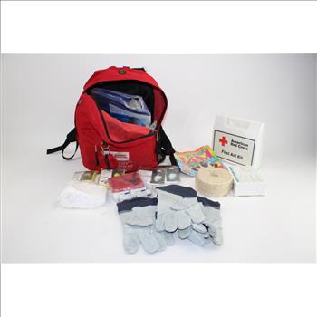 American Red Cross First Aid Kit, Ponchos, & More In Red American Cross Kit Backpack; 10+ Pieces
