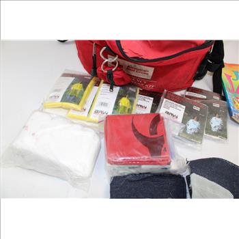 American Red Cross First Aid Kit, Ponchos, & More In Red American Cross Kit Backpack; 10+ Pieces