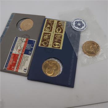American Revolution Bicentennial Medal And Stamps; 3 Pieces