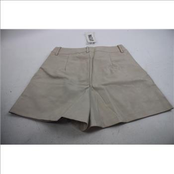 Amylynn Beige Faux Leather High-Waisted Shorts, Small