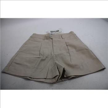 Amylynn Beige Faux Leather High-Waisted Shorts, Small