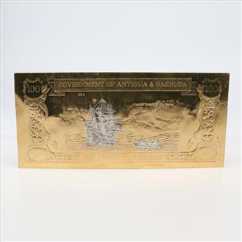 Antigua & Barbuda Gold Plated $100 UNC Foil Note