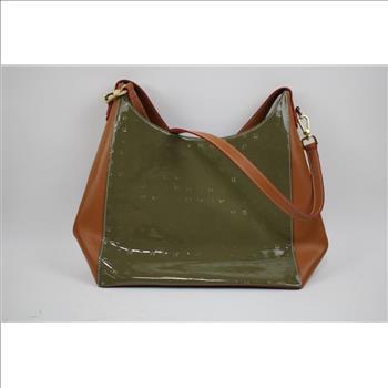 Arcadia Patent Leather Olive/Tan Shoulder Bag