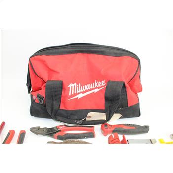Arrow Ht50p Hammer Tacker, Assorted Pliers, & More In Milwaukee Tool Bag; 7+ Pieces
