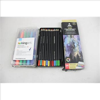 Arteza Metallic Watercolor Paint, Colored Pencils, Alphabet Stickers, And More, 34 Pieces