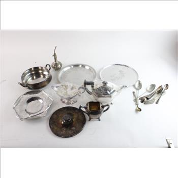 Assorted Flatware, Metal Plates & More, 10+ Pieces