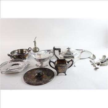 Assorted Flatware, Metal Plates & More, 10+ Pieces