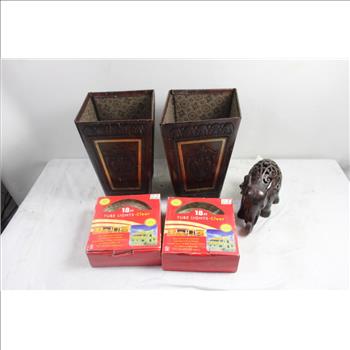 Assorted Lights, Table Tops And Elephant Figures