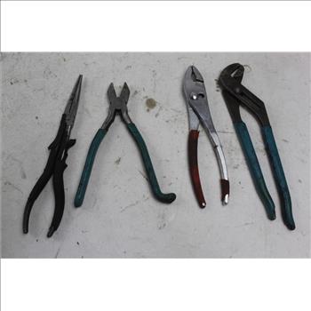 Assorted Pliers & Adjustable Workforce Wrench; 10+ Pieces