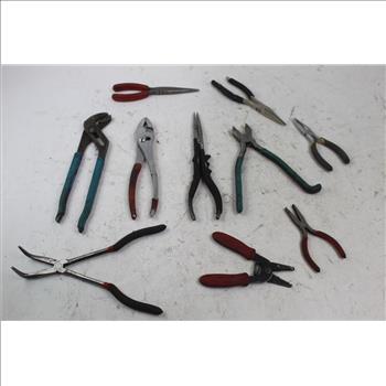 Assorted Pliers & Adjustable Workforce Wrench; 10+ Pieces