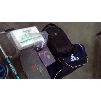 Backpack, Duffle Bag, Scooter, Skateboard, Earmuffs, Headlamp, And More, 7 Pieces