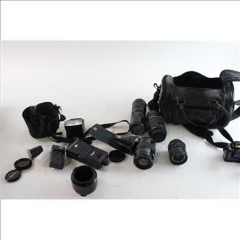 Bag With Sony Cyber-Shot Camera & Camera Lenses/Accessories, 5+ Pieces