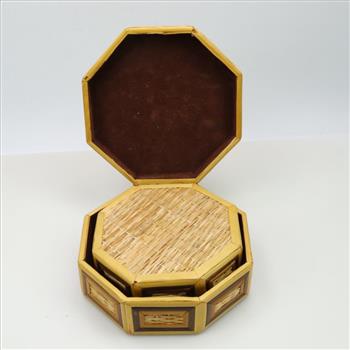 Bamboo Rattan Octagon Nesting Jewelry / Trinket Boxes, Two Boxes