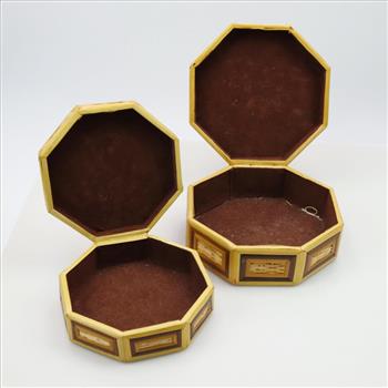Bamboo Rattan Octagon Nesting Jewelry / Trinket Boxes, Two Boxes