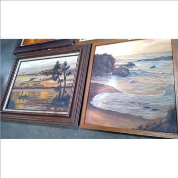 Beach, Shoreline Scenes Framed Paintings Lot, 4 Pieces