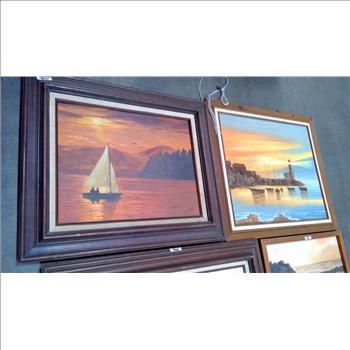Beach, Shoreline Scenes Framed Paintings Lot, 4 Pieces