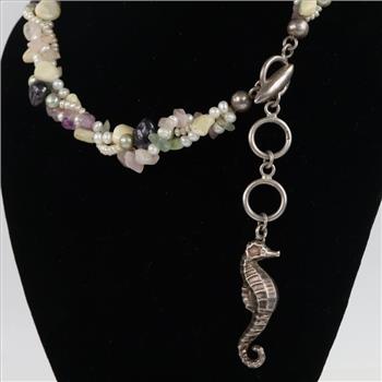 Beaded Necklace Silver Seahorse Clasp