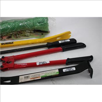 Benchtop Corded Drill, Hyper Tough Bolt Cutters, Dewalt Pry Bar, And More, 7 Pieces