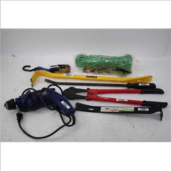 Benchtop Corded Drill, Hyper Tough Bolt Cutters, Dewalt Pry Bar, And More, 7 Pieces