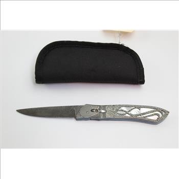 Bill Saindon Custom Folding Damascus Steel Picture Frame Knife