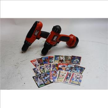 Black And Decker Drills, And Assorted Baseball Cards 3  Pieces