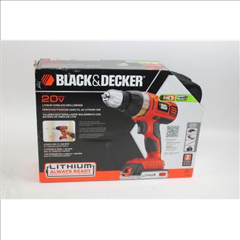 Black And Decker Lithium Cordless Drill/Driver With Battery Pack, Charger, Carrying Bag
