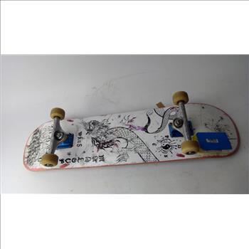 Black And White Skateboard With Dragon Logo