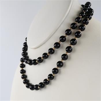 Black Bead 14kt Gold Hollow Bead Accent Necklace