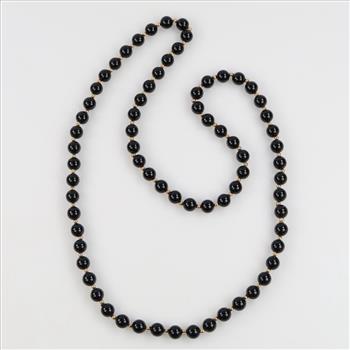 Black Bead 14kt Gold Hollow Bead Accent Necklace