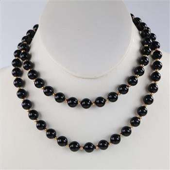 Black Bead 14kt Gold Hollow Bead Accent Necklace